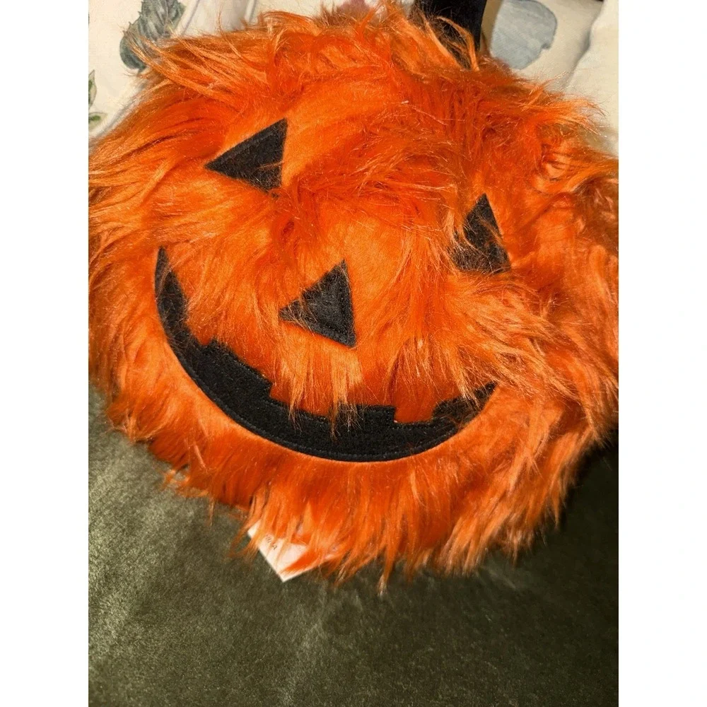 Novogratz Halloween Pumpkin Fluffy Faux Fur‎ Jack-O-Lantern Throw Pillow Fuzzy